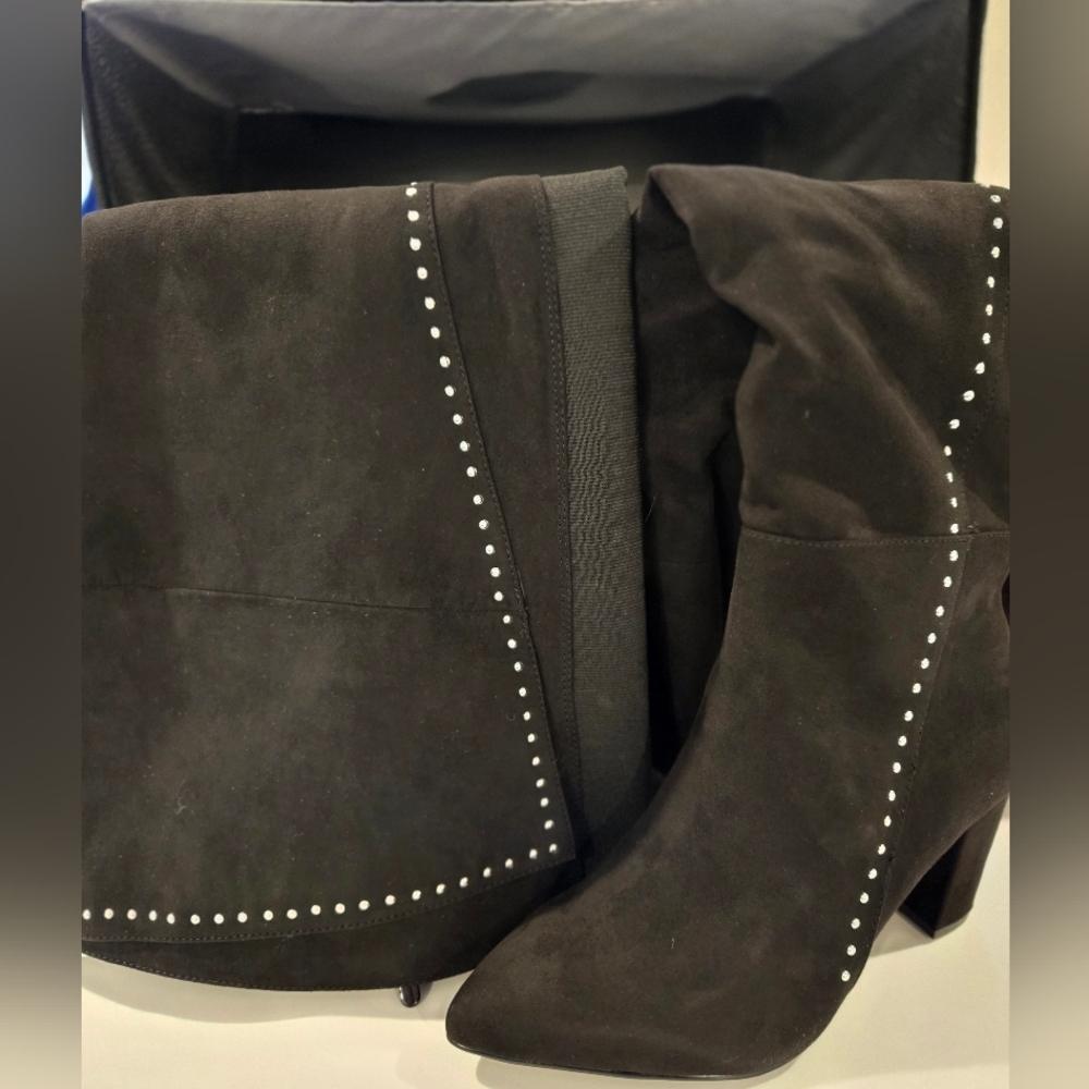 Torrid Black Suede Studded Over-The-Knee Boot, 3" Block Heel, Women Size 9 (W)
